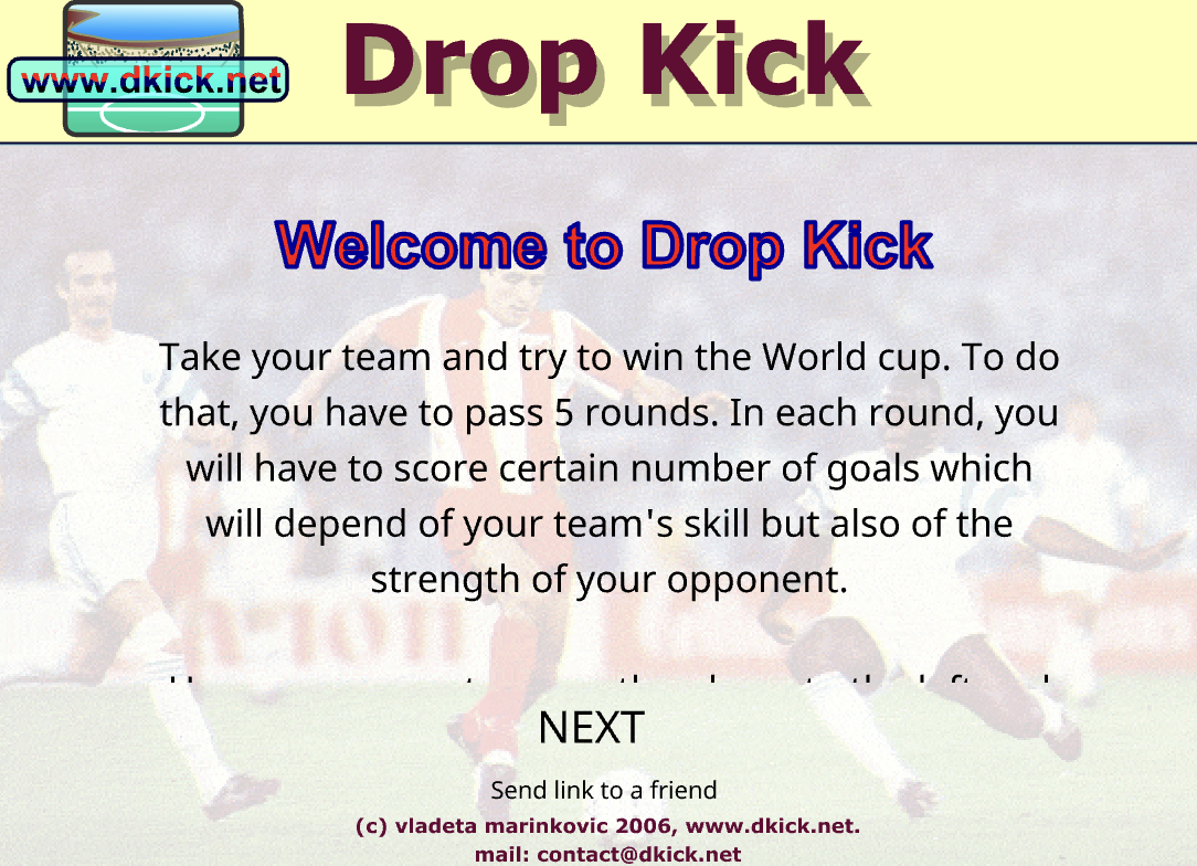 Drop Kick start page of flash game